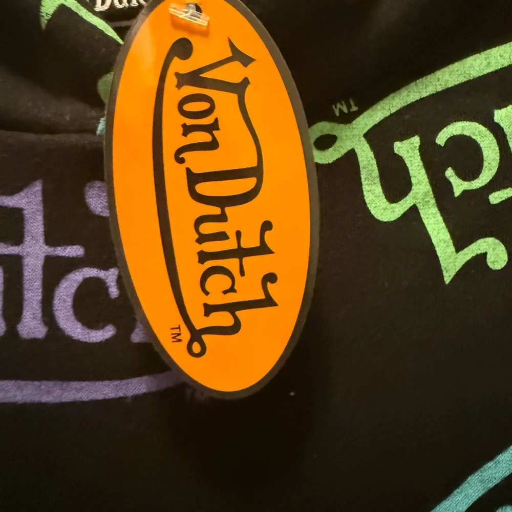 Von Dutch Women's Black Crop Hoodie with Colorful Logo Pattern size L - Picture 6 of 7